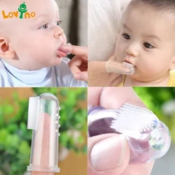 Hoʻomaʻamaʻa niho pēpē niho niho nā keiki Silicone finger Brush maʻemaʻe Massage Soft Teether me ka pahu no nā niho pēpē keikikāne kaikamahine.
