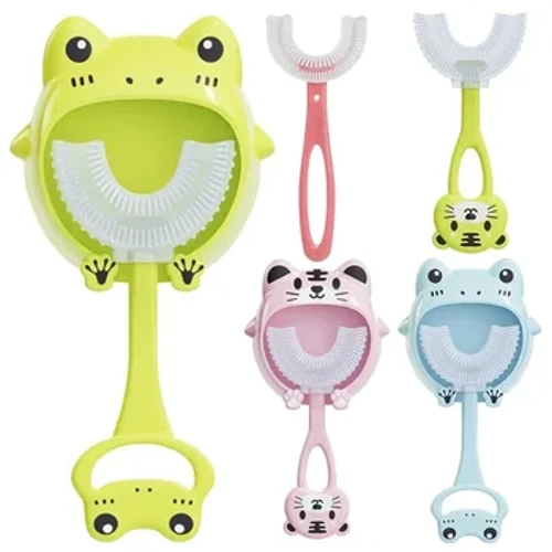 Kids Cartoon Baby Scuab fiacla Leanaí 360 Céim U Scuab Fiacla Múnlaithe Cúram Béil Glanadh Scuab fiacla Silicone do 2-12Y