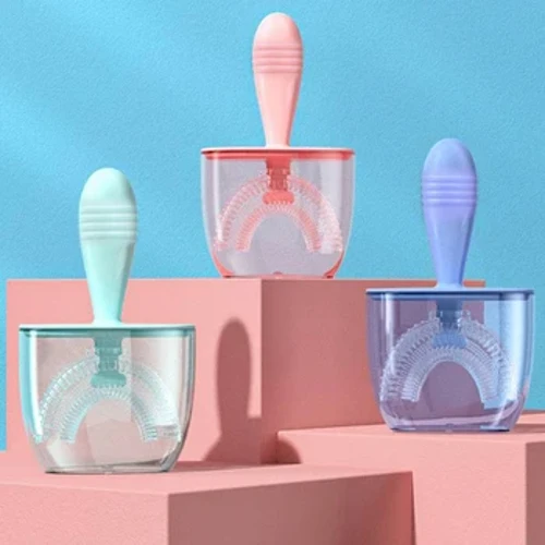 Spazzolino da denti per bambini Spazzolini da denti a forma di U per bambini Denti in silicone per bambini Strumento di pulizia per l'igiene orale Spazzolini per massaggiagengive per bambini Igiene dentale