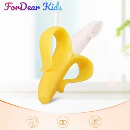 Bebek Silikon Eğitim Diş Fırçası BPA Ücretsiz Muz Şekli Güvenli Yürümeye Başlayan Diş Kaşıyıcı Çiğnemek Oyuncaklar Diş Çıkarma Halkası Hediye Bebek Bebek Çiğneme