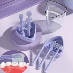 3pcs Baby Teeth Oral Care Cleaning Set Infant Silicone Toothbrush Kids 360 Degree Soft Oral Tongue Coating Care Cleaning Board