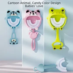 Cepillo de dientes de entrenamiento práctico en forma de U para niña y niño, cepillo de dientes para bebé, soporte para cepillo de dientes suave de rana y Tigre, 360 grados, 2 a 12 años