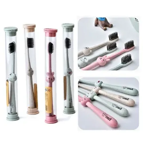 1 Trẻ Em Bàn Chải Đánh Răng Cho Bé Hoạt Hình Tay Cầm Răng Miệng Than Tre Bàn Chải Chăm Sóc Tự Nhiên Rơm Lúa Mì Phân Hủy