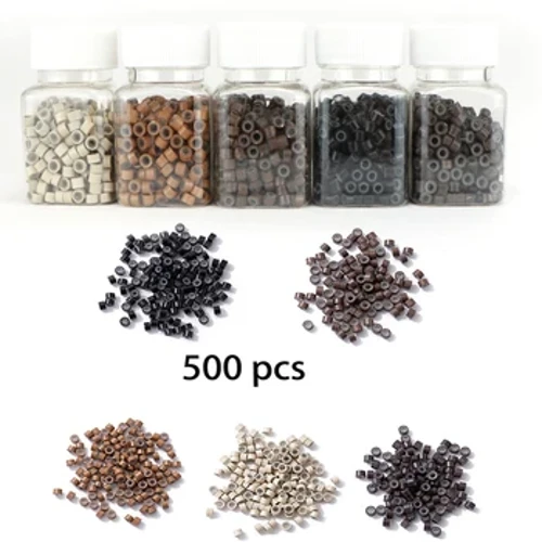 Silikon Mikro Link Réng, 1 Sak / Set 500Pcs 5mm Linned Beads 5 Faarwen Optional Silikon Linnen Links Beads fir Hoerverlängerung