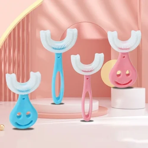 Cute Creative Cartoon Heart Smile U Shape Manual Soft Silicone Toothbrush 360 Degrees Amazinyo Ukunakekelwa Kwezempilo Ibhulashi Lezingane Zezingane