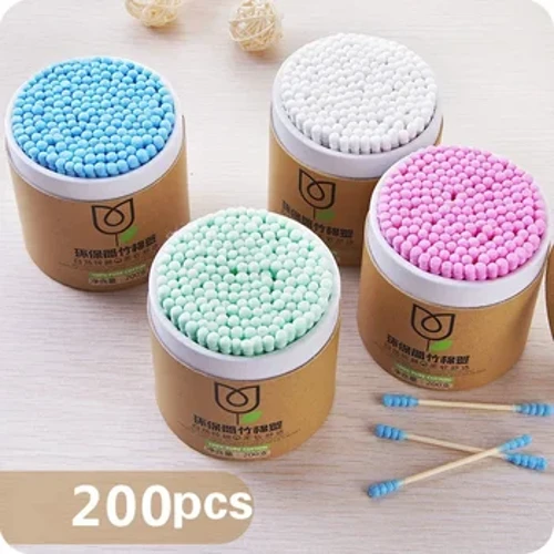 100/200pcs/Blwch Bambŵ Bambŵ Cotwm Swab Pren Ffyn Cotwm Meddal Blawd Cotwm Glanhau Clustiau Tamponau Cotonete Pamponau Iechyd Harddwch