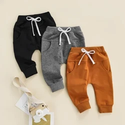 Bé Sơ Sinh Bé Trai Bé Gái Quần, Eo Đàn Hồi Dây Rút Có Thể Điều Chỉnh Đồng Bằng Phong Cách Giải Trí Vừa Vặn Quần Dài 0-3T