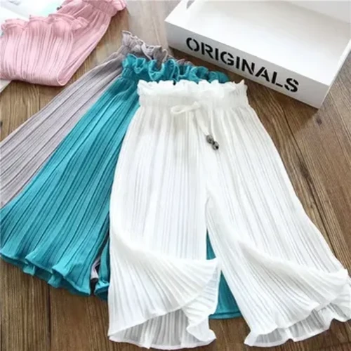 Kichkintoylar uchun moda to'rli shifon belli shimlar Bolalar uchun yozgi muz ipakli keng oyoqli shimlar Bolalar qizchalari keng kesilgan shimlar