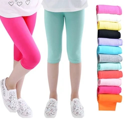 3-10 Joer Meedercher Knéi Längt Kid Fënneftel Hosen Candy Faarf Kanner Cropped Kleeder Fréijoer-Summer All-Matcher Bottoms Leggings