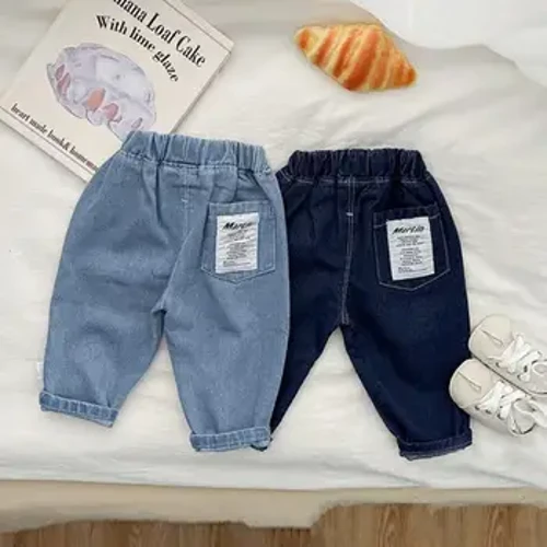 Gwanwyn 2024 Trowsus Denim Rhydd Babanod Newydd Ffasiwn Merched Babanod Pants Achlysurol Solid Bechgyn Bach Amlbwrpas Jeans Dillad Plant Bach
