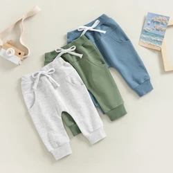 เด็กทารก Sweatpant เอวยางยืด Drawstring Solid ฤดูใบไม้ผลิฤดูใบไม้ร่วงกางเกง Jogger พร้อมกระเป๋าสำหรับสบายๆทุกวัน