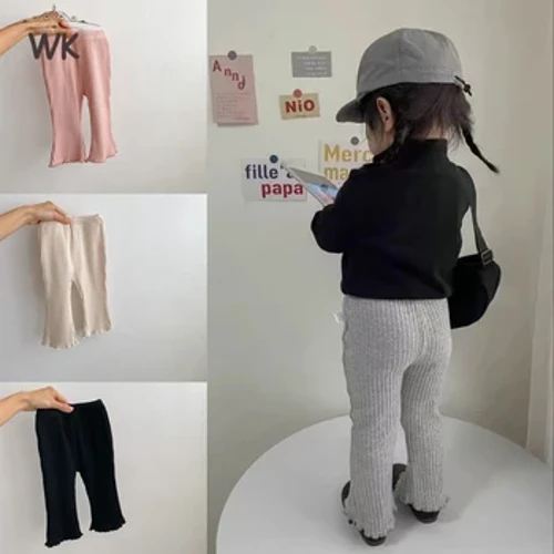 Vestiti per ragazze per bambini Neonato in cotone a costine elastico sottile pantaloni svasati Leggings pantaloni con volant solidi Abbigliamento infantile 0-3 anni