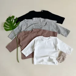 2023 Ekwindla Entsha Izikibha Zengane Entsha Yemikhono Emide Yomfana Wengane Kakotini Amahembe Aphansi Aqinile Entombazane Encane Ama-T Shirts Ezingane Izingubo Zezingane