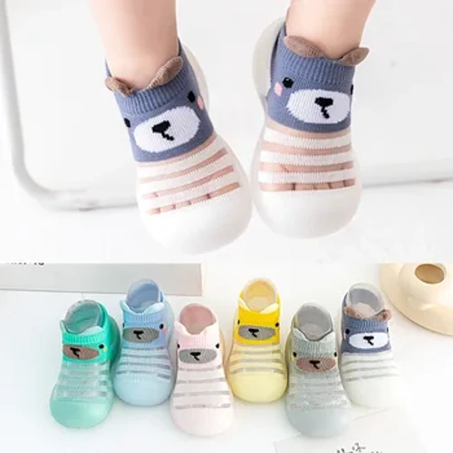 Mùa Xuân Và Mùa Hè Cho Bé Tập Đi Giày Đế Mềm Chống Trơn Trượt Cho Bé Trong Nhà Giày Thoáng Khí Vớ Họa Tiết Gấu