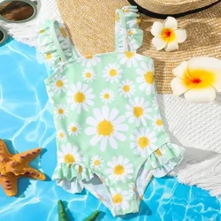 2024 Sommar Nytt Småbarn Nyfödd Bebis Flickor Solrostryck Ett stycke Baddräkt Badkläder Bikini Beachwear Baddräkt 1-5T