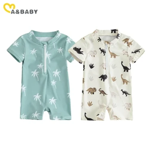 ma&baby 0-3Y Nyfödd Spädbarn Småbarn Bebis Pojke Flicka Baddräkt Dinosaur Coconut Tree Kortärmade Badkläder Strandkläder Baddräkt
