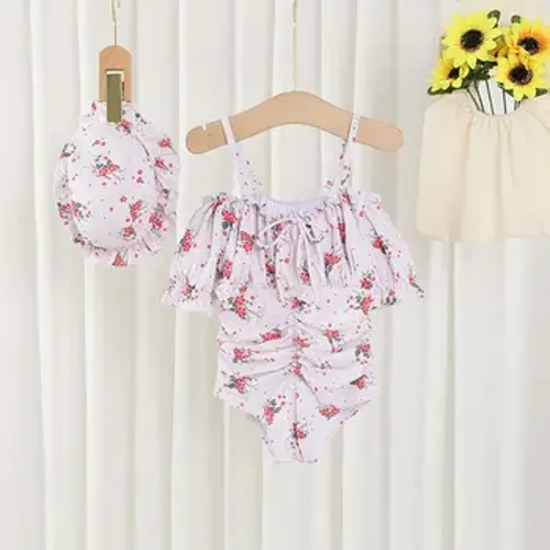Mùa Hè Cho Bé Đồ Bơi Bộ In Hoa Đồ Bơi Cho Bé 2 Chiếc Mũ Bơi Cho Bé Một Mảnh Đồ Tắm Cho Bé Gái 1-6years