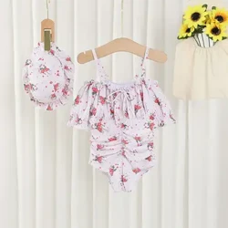Summer Baby Swimwear Set Floral Print Baby Swimsuit 2Pcs Toddler Swimming Cap One Piece Bathing Suits para sa mga Babae 1-6years