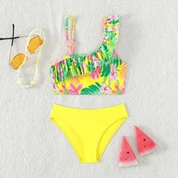 Trẻ Em Mới Của Góc Cạnh Dây Đeo Vai Chia Đồ Bơi Bé Gái In Hình Xù Nhanh Khô Thoáng Khí Đồ Bơi Bikini Mặc Đi Biển