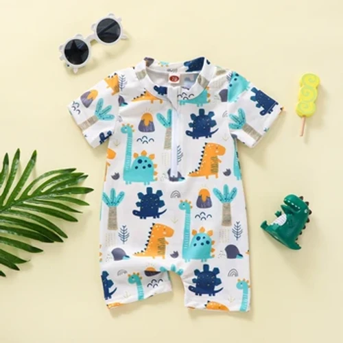 Babi Bachgen Gwisgoedd Nofio Babi Swimsuit Babanod Bach Bach Bechgyn Dillad Nofio Rash Guard Zipper 1Piece Llewys Fer Ymdrochi ar y Traeth