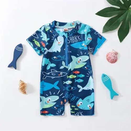 Bé Trai Bơi Trang Phục Đồ Bơi Cho Bé Sơ Sinh Tập Đi Bé Trai Cá Mập In Đồ Bơi Dây Kéo 1 Tay Ngắn Đi Biển Đồ Tắm