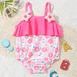 2024 Haf Babi Merched Dillad Nofio Swimsuit un darn i Blant Blodau Plant Siwt Ymdrochi Plentyn Bach Dillad Bath 1-3 blynedd