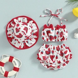 Conjunto de biquíni de duas peças para bebês meninas, roupa de banho para crianças pequenas, roupa de praia de verão com chapéu