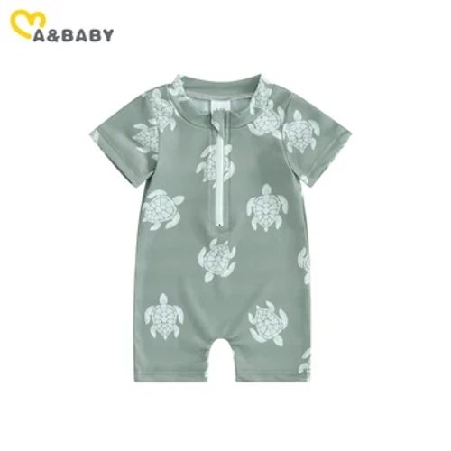 ma&baby 0-4Y Småbarn Spädbarn Nyfödd Barn Bebis Pojke Flicka Baddräkt Sköldpaddstryck Kortärmad dragkedja Badkläder Strandkläder Baddräkt