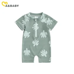 ma&baby 0-4Y Småbarn Spädbarn Nyfödd Barn Bebis Pojke Flicka Baddräkt Sköldpaddstryck Kortärmad dragkedja Badkläder Strandkläder Baddräkt