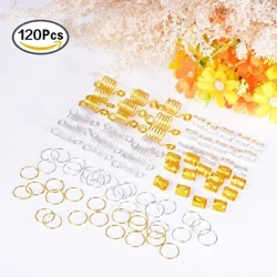 120 adet Şerit Ve Altın Saç Boncuk Siyah Kadınlar Için Mikro Dreadlock Halka Örgü Takı Spiral Metal Microlink Tüp Takılar