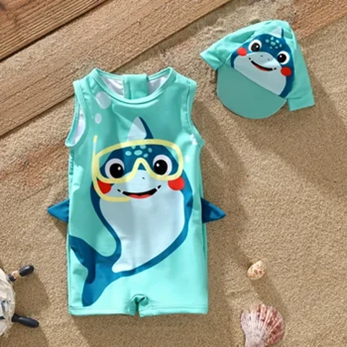 PatPat 2 chiếc Đồ bơi in hình động vật biển 3D siêu xúc giác trẻ con của bé trai Thích hợp cho mùa hè Mềm mại và thoải mái