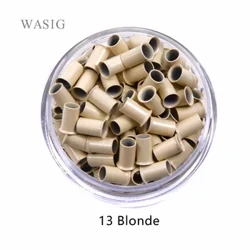 1000Pcs 3.4 * 3.0 * 6.0mm Ewro wedi'i fflachio'n cloi Cylchoedd Tiwbiau Copr Micro Dolenni Gleiniau ar gyfer Offeryn Estyniadau Gwallt Dynol