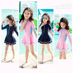 2024 Costum de baie pentru fete noi Costumul de baie dintr-o bucată UPF50+ imprimeu Bebeluș cu mânecă lungă Copii Copii Copii Sugari Costume de baie pentru plajă Copii
