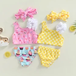 Tregren mignon enfant en bas âge bébé filles 2 pièces ensemble de bikinis sans manches Dot tasse gâteau imprimé maillot de bain maillot de bain d'été plage maillot de bain