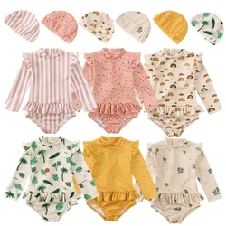 UV Bayi Perempuan Baju Renang Lengan Panjang One Piece Swimwear untuk Anak-anak Balita Kartun UPF50 + Rash Guards Bayi Baju Renang