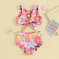 Sommer Småbørn Svømmetøj Spædbørn Baby Piger Strand Badetøj 2 Del Badetøj Blomsterprint Vest PP Shorts Badedragter