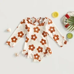 Bebek Bebek Kız Mayo Güzel Çiçek Backless Bağlama Uzun Kollu Fırfır Etek Bodysuit Mayo Çocuklar Kız Beachwear 0-3Y