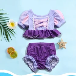 2 Chiếc Đồ Bơi Cho Bé Gái Mùa Hè Đi Biển Xù Đồ Bơi Rapunzel Tay Phồng Bạch Tuyết Đồ Bơi Trẻ Em Bộ Mùa Hè