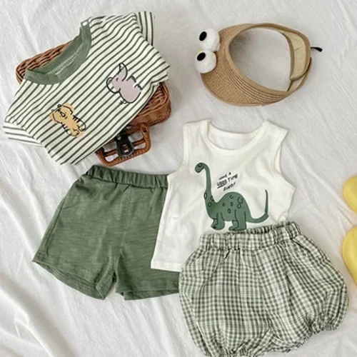 Sommar Spädbarn Baby T-shirt Mode Tecknad Flickor Shorts Väst Bomull Pojkar Toppar Koreanska Fritidskläder Barnkläder