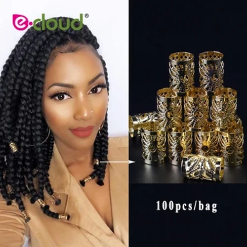 100 Pcs/lote Urrezko/Zilarrezko Ile-Dreadlock Aleak Mikro-eraztunak Esteka-hodiak Ile-txirikorda erregulagarriak Bead Cuff Clip 10mm-ko zuloa apaintzeko tresnak