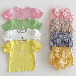 Nya flickor Mjuk bomull T-shirt Söta spädbarn Godis Toppar Kläder Nyfödd Bokstavstryck Småbarn knopp Ärmar Skjortor T-shirts Kläder
