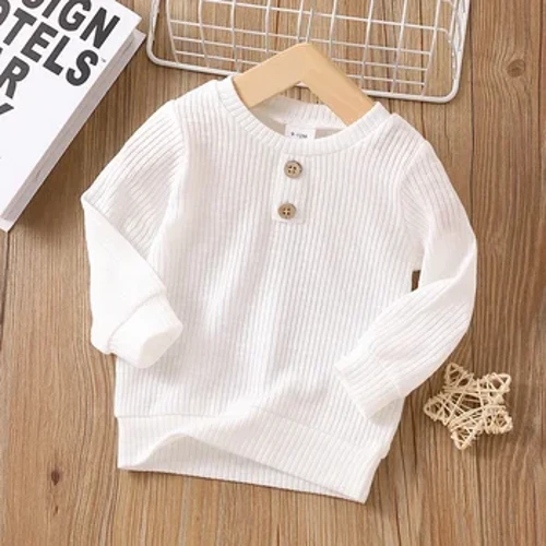 PatPat Baby Boy / Girl Button Design Solid Ribbed Stricked Long-sleeve Pullover Top Perfekt fir Ausfluch an alldeeglech Kleedung Basic Style