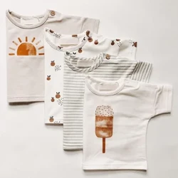2024 Baby Boys Pure Cotton T-skjorter med korte ermer Fritidsskjorte Myk Barn Jenter T-skjorter O-hals Genser Nyfødt T-skjorter Småbarn Topp