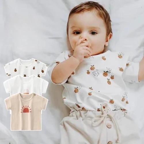 2024 Balita T-shirt Kaos Olahraga Kasual Bayi Laki-laki Pencetakan Atasan Lengan Pendek Longgar Baru Katun Kostum Lembut untuk Anak Perempuan Anak-anak