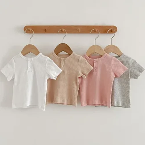 Copii mâneci scurte tricou casual vară băiat copii cămașă cu fundul solid pentru fetiță bumbac la modă subțire tricou simple ținute