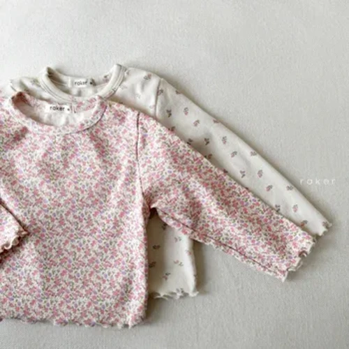 Earrach 2024 Cailín Babaí Nua Muinchille Fada Cotton Tops Cailín Naíonán Gleoite Bláthanna Bunús Léine Lapadán Éadaí Corrúla Ilghnéitheacha