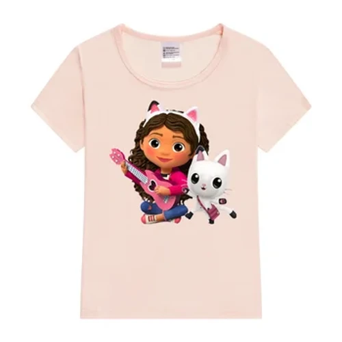 Kawaii Gabby Dollhouse Bolalar uchun T-ko'ylak Qizlar uchun multfilm tizmalari Anime yozgi eng yuqori mavzuli tug'ilgan kun kiyimlari O-bo'yinli qisqa yengli sovg'a