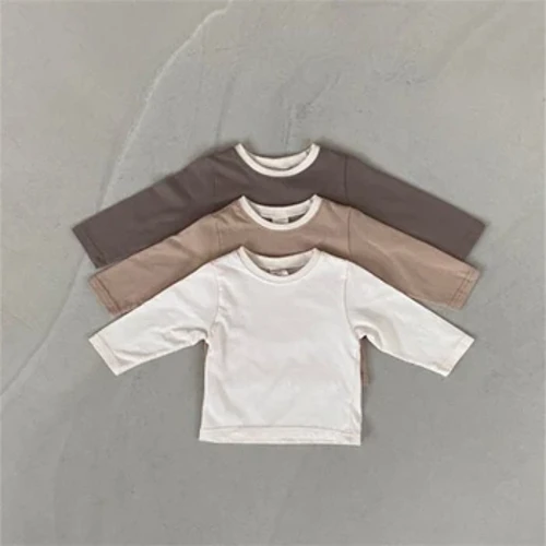 3327A Camicia che basa il bambino 2022 Autunno coreano manica lunga tinta unita T-shirt da neonato tutto fiammifero camicia che tocca la ragazza magliette e camicette