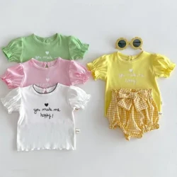 T-léinte do Chailíní Nuabheirthe Barraí Muinchille Samhraidh do Pháistí Dath Soladach Leanaí Faisean Ruffle Tops Tees Tees Outfits Éadaí