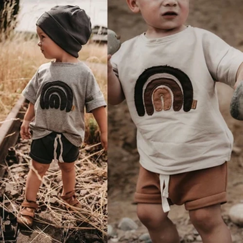 2024 Sommar Spädbarn Barn T-shirts Patch Rainbow Cotton Pojkar T-shirt för flickor Barnkläder Toppkläder för småbarn Babytröjor
